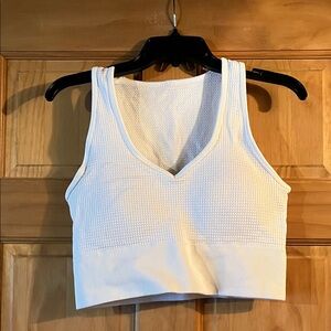 White Textured V-Neck Cropped Tank